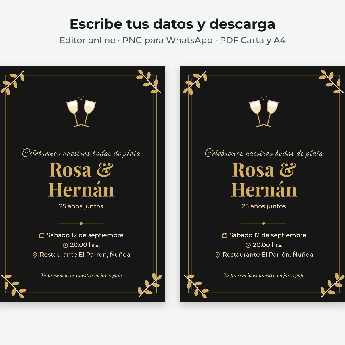 Ejemplo editable: Aniversario de bodas