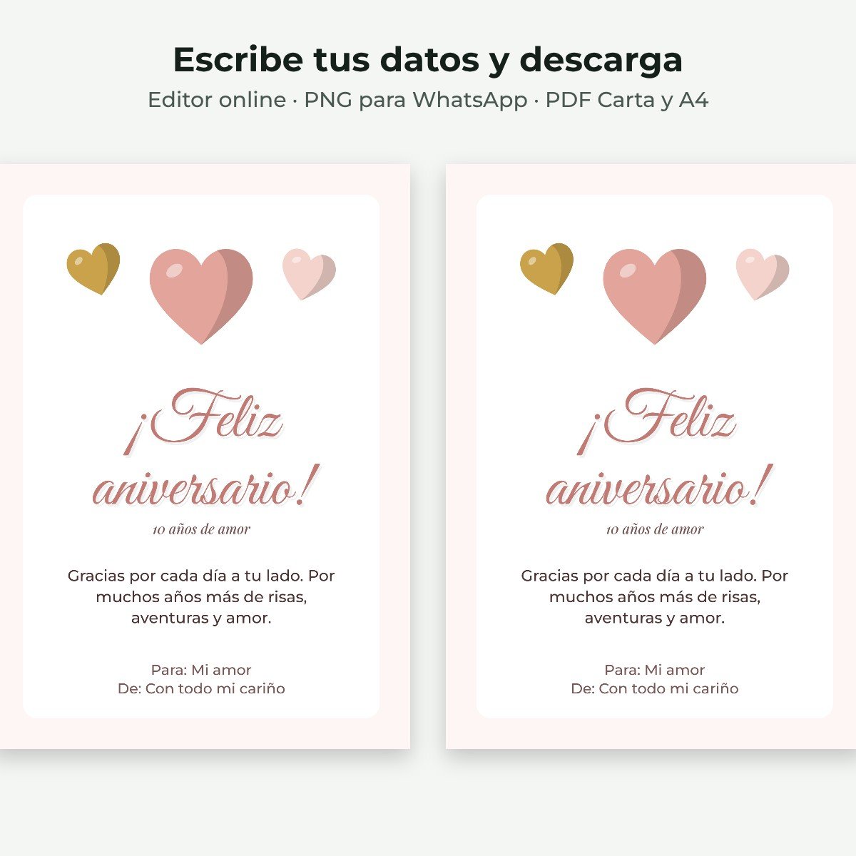 Ejemplo editable: Aniversario corazones