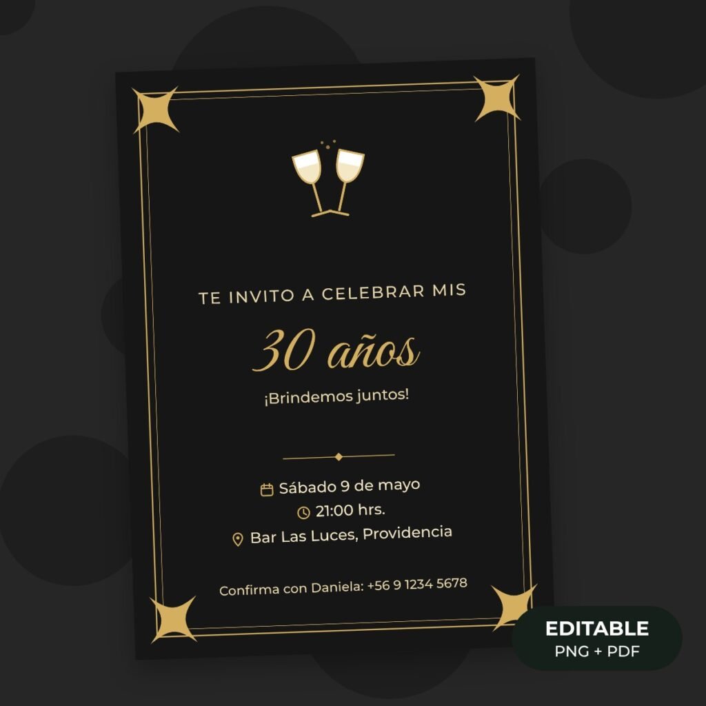 Invitación editable: Cumpleaños 30 elegante