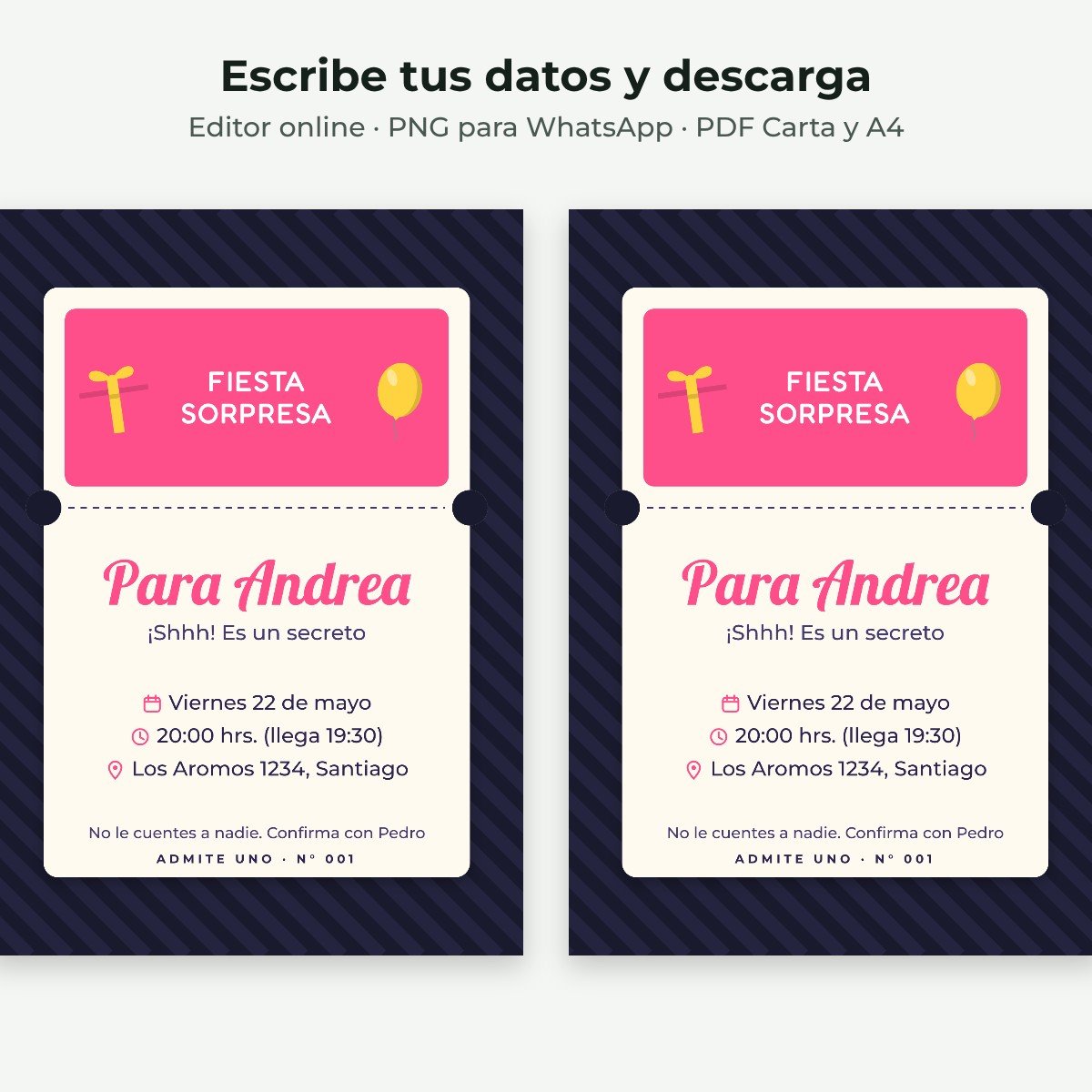 Ejemplo editable: Fiesta sorpresa