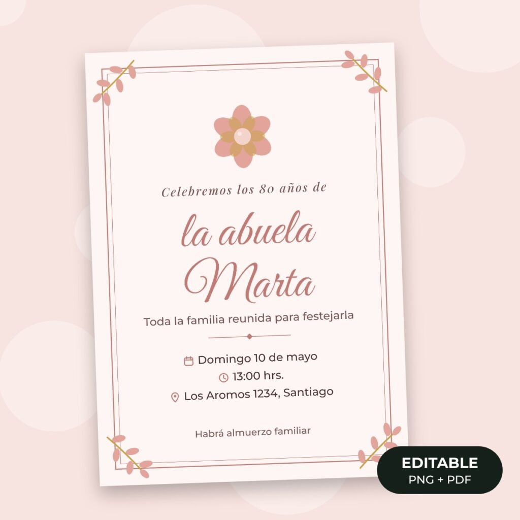 Invitación editable: Cumpleaños 80 de la abuela
