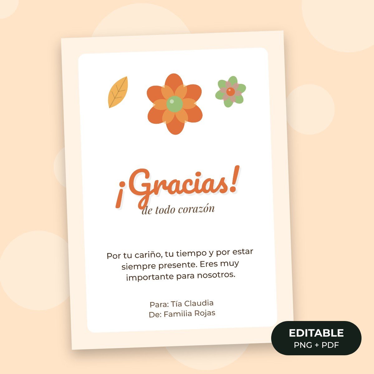 Tarjeta editable: Gracias con flores