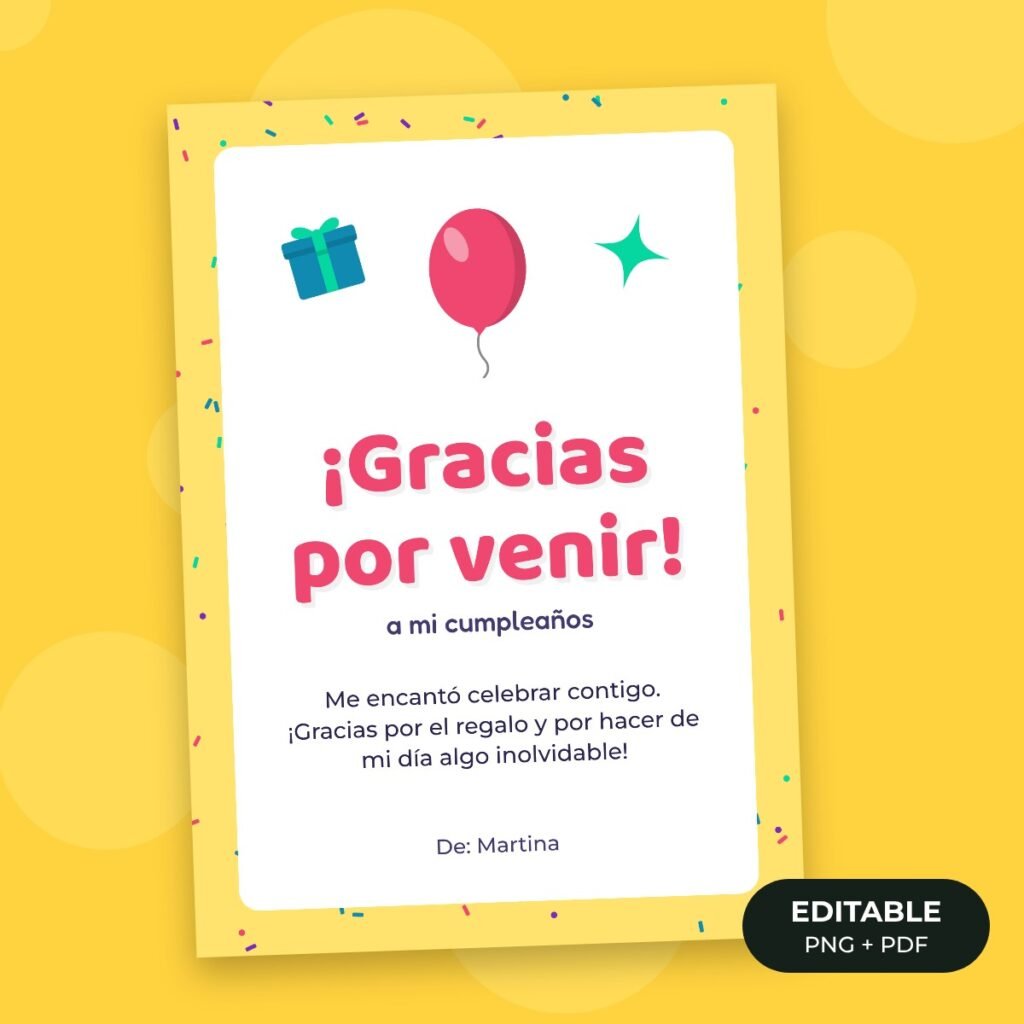 Tarjeta editable: Gracias por venir