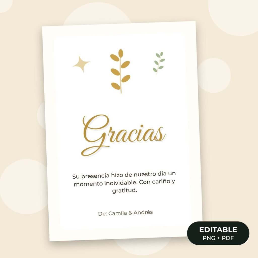 Tarjeta editable: Gracias elegante