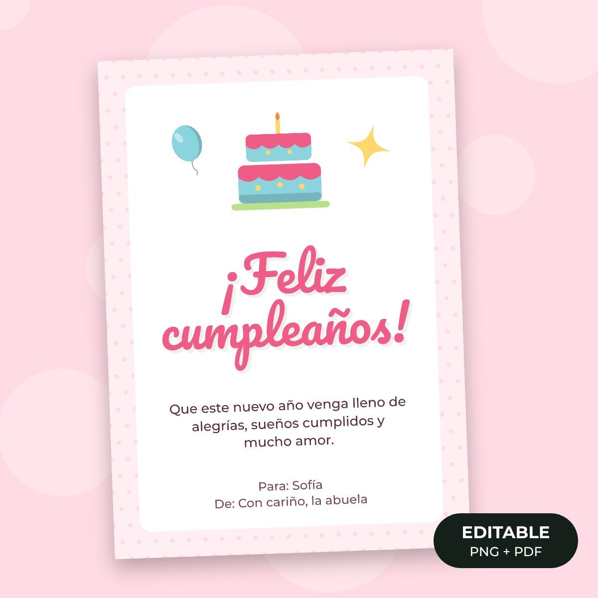 Tarjeta editable: Feliz cumpleaños torta