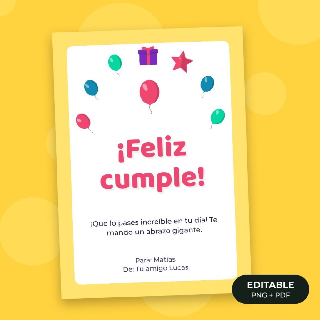 Tarjeta editable: Feliz cumpleaños globos