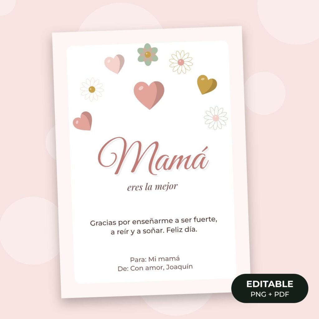 Tarjeta editable: Día de la Madre corazones