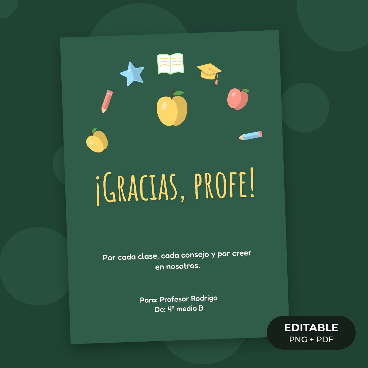 Tarjeta editable: Gracias profe