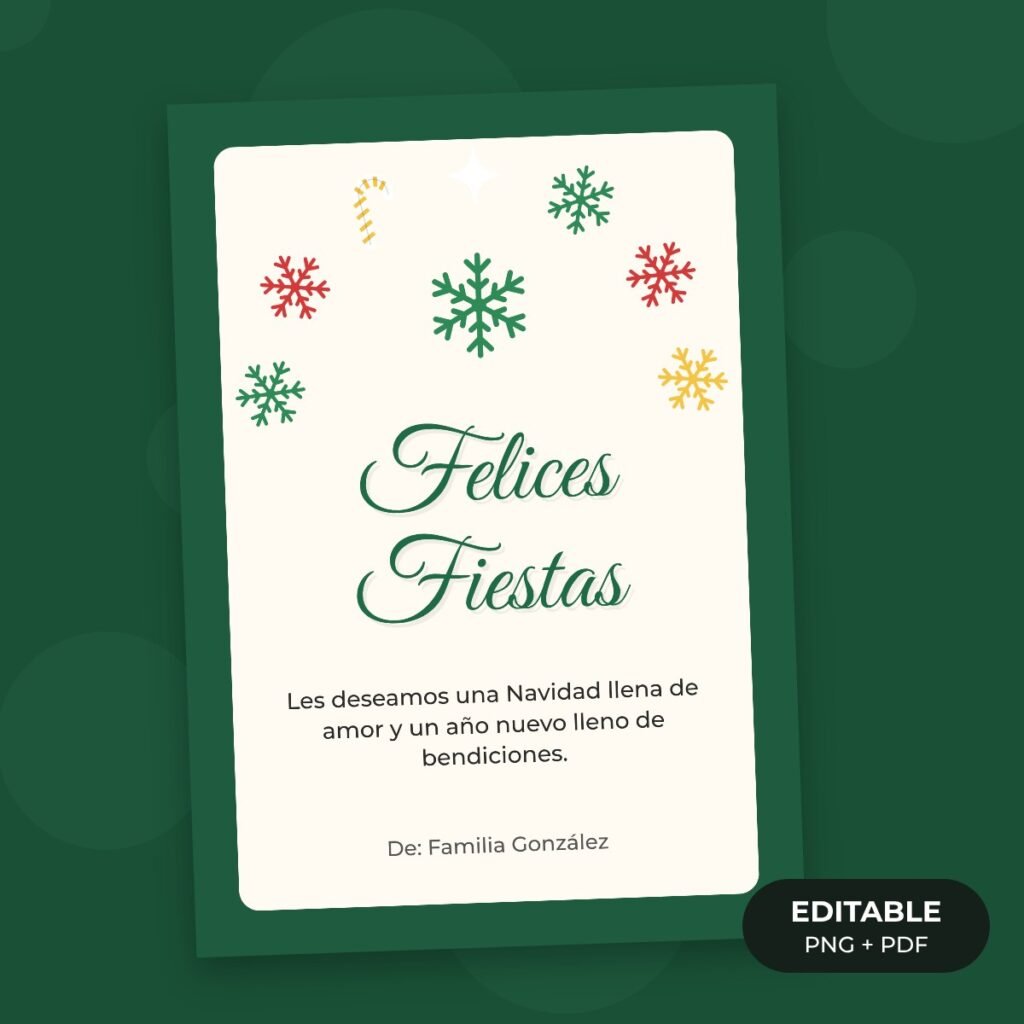 Tarjeta editable: Navidad copos