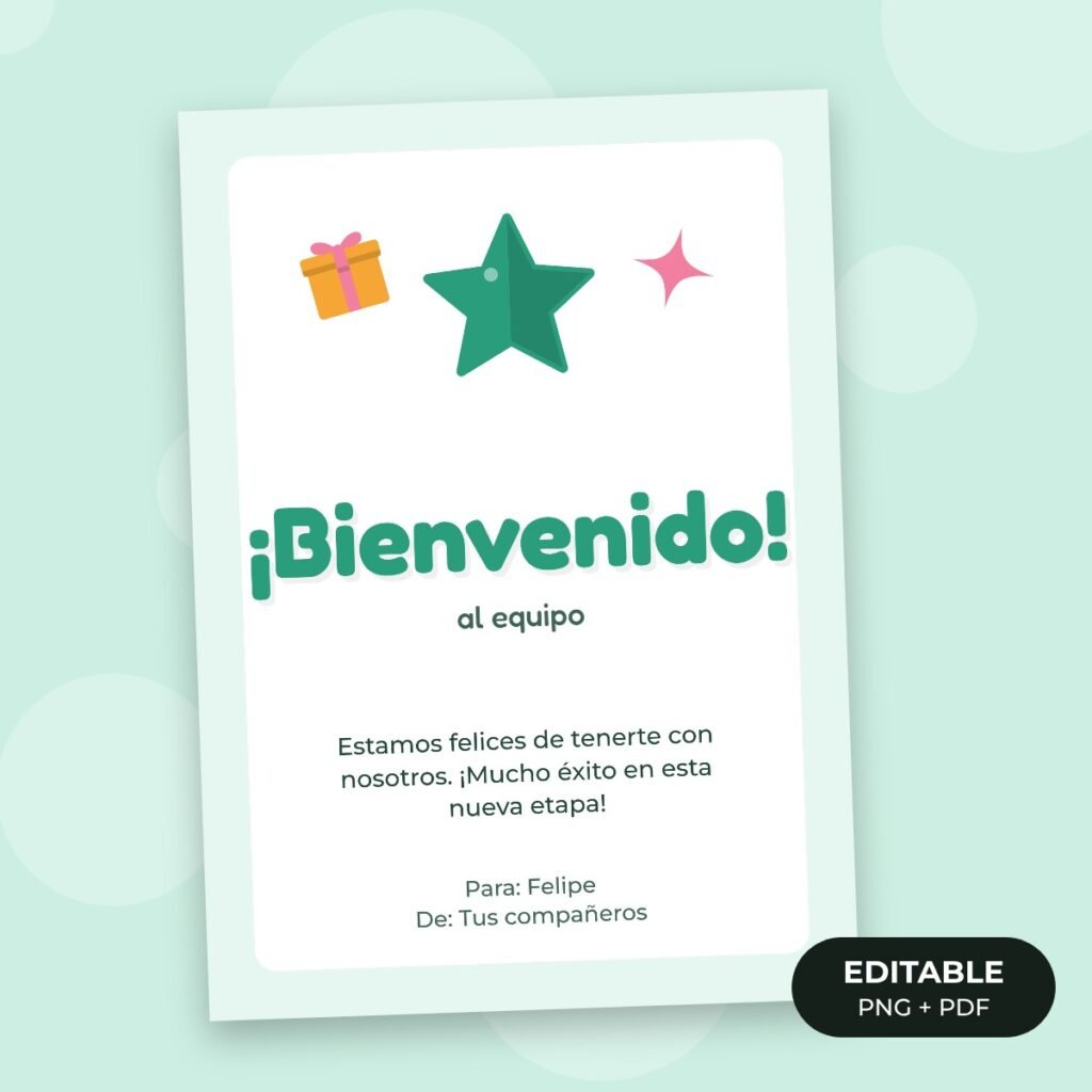 Tarjeta editable: Bienvenido al equipo