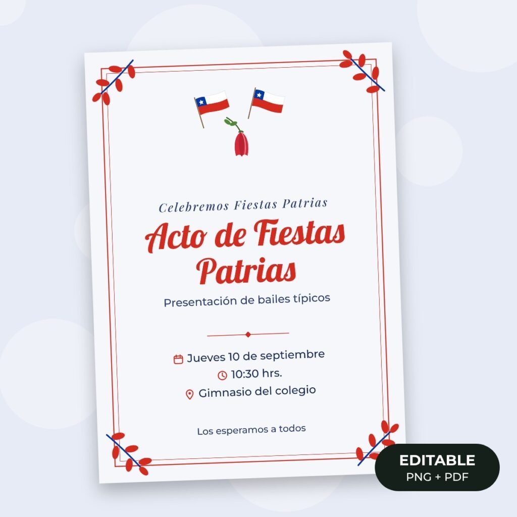 Invitación editable: Fiestas Patrias copihue
