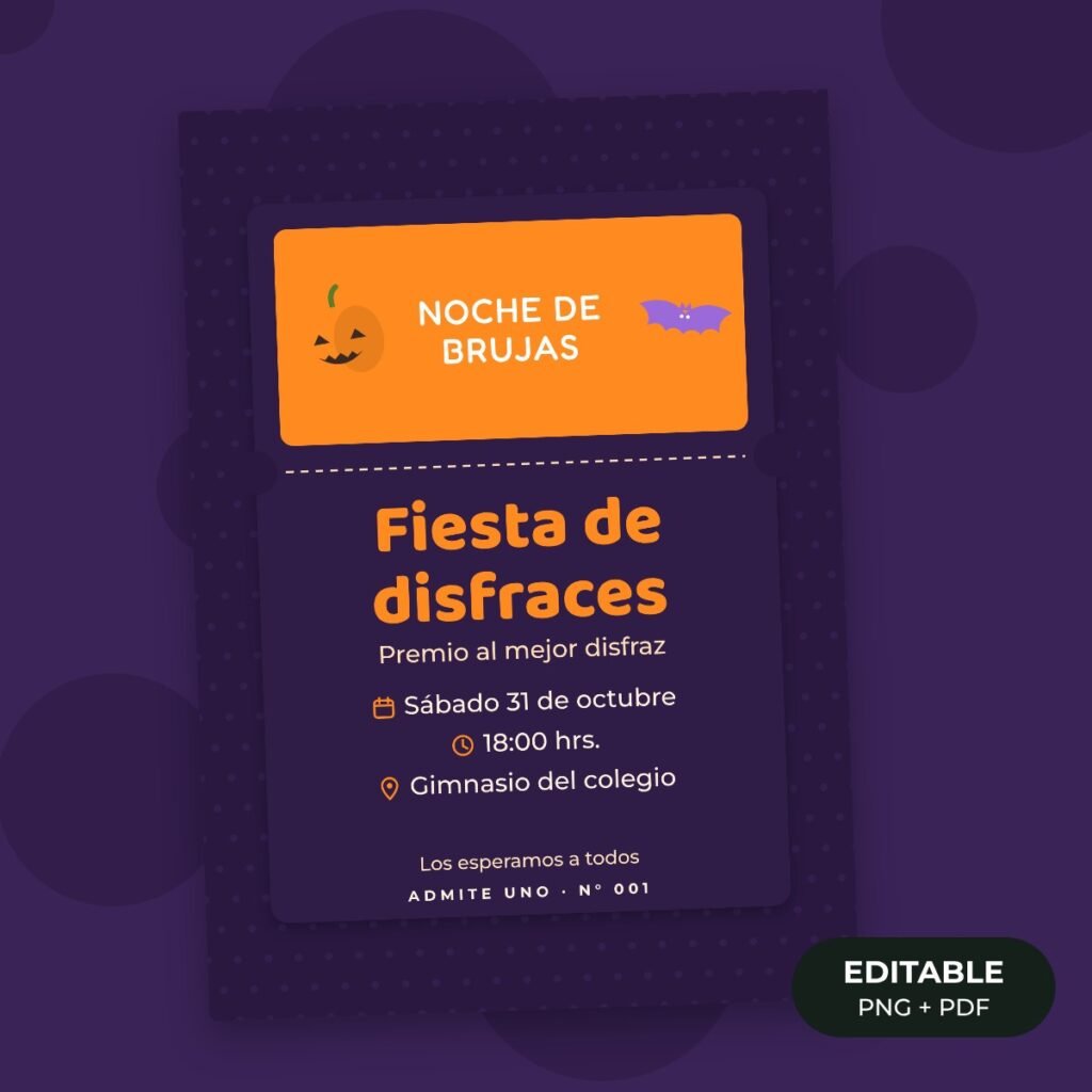 Invitación editable: Halloween ticket