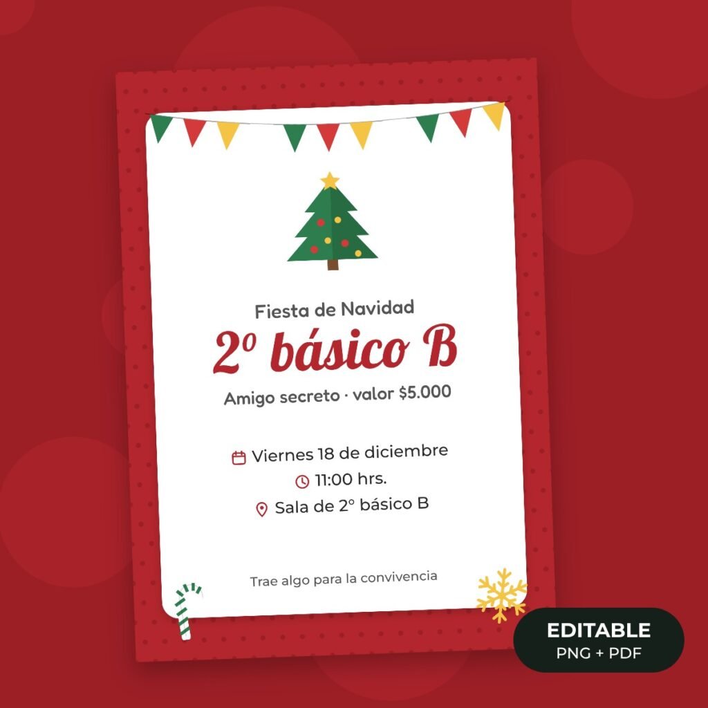 Invitación editable: Fiesta de Navidad del curso