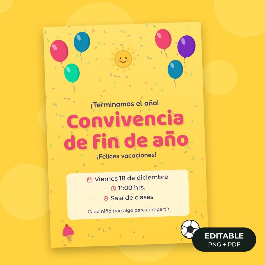 Invitación editable: Fin de año escolar