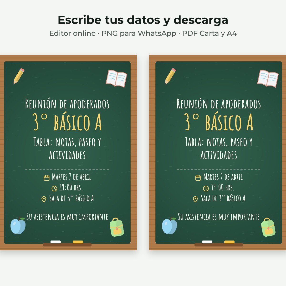 Ejemplo editable: Reunión de apoderados