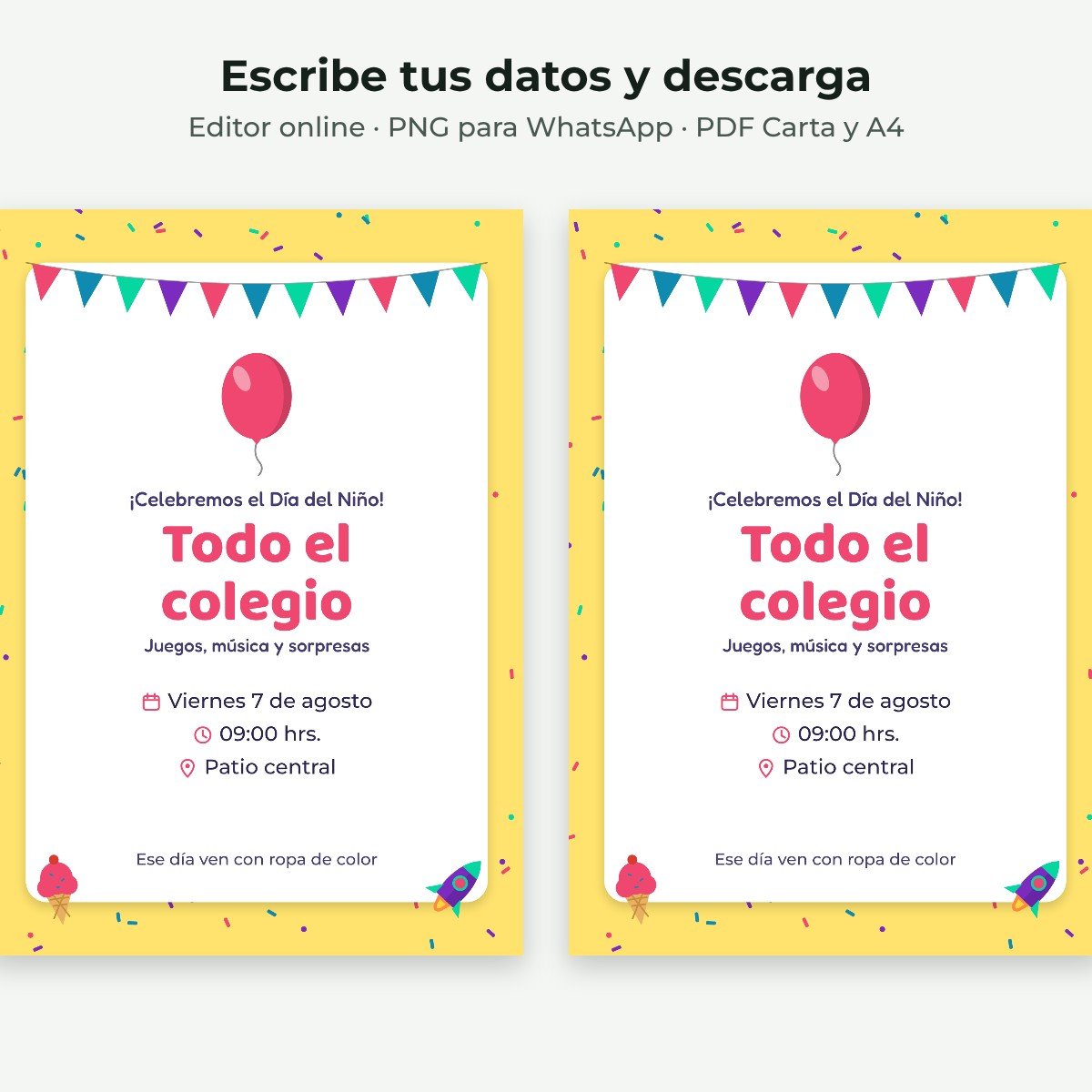 Ejemplo editable: Día del niño en el colegio