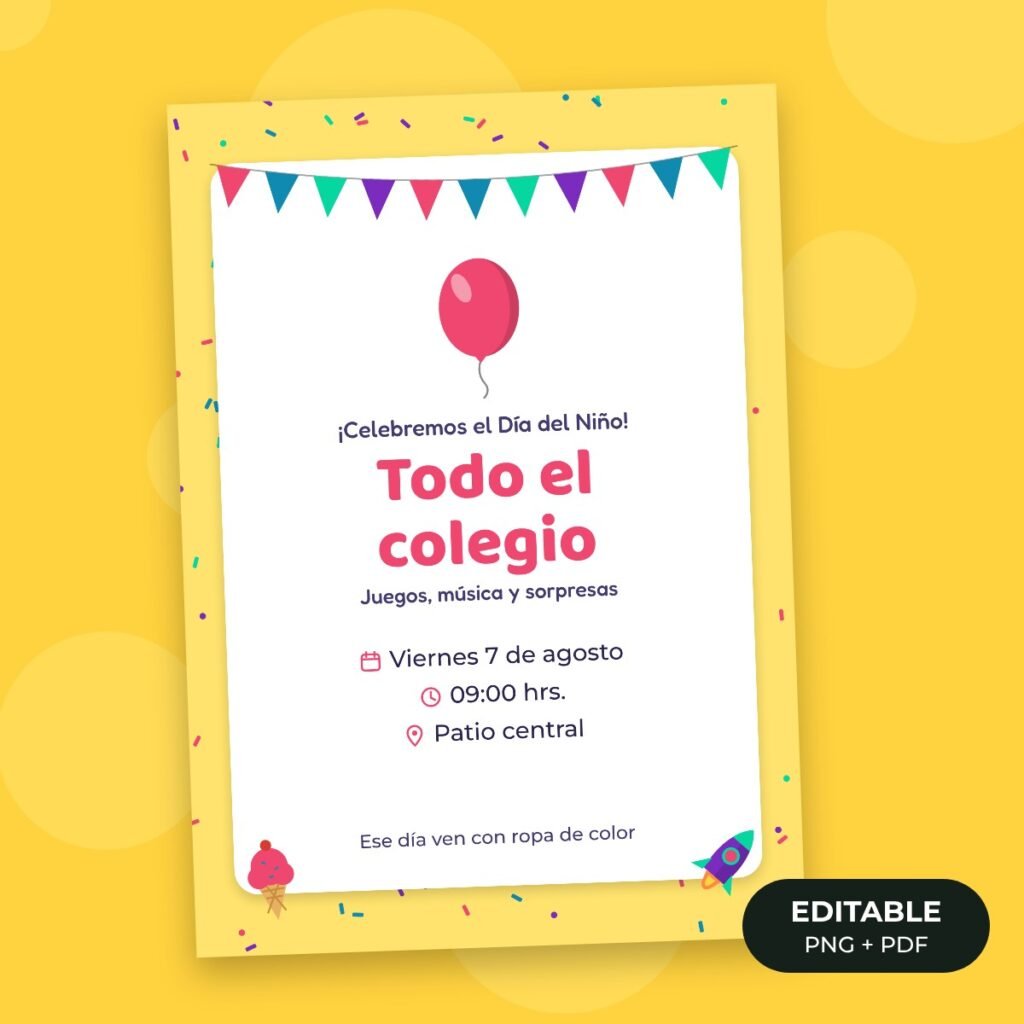 Invitación editable: Día del niño en el colegio