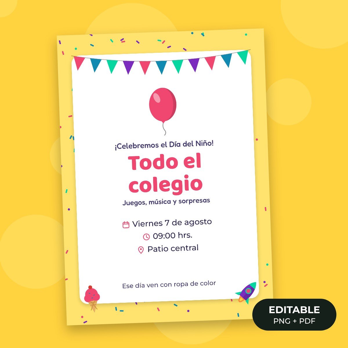 Invitación editable: Día del niño en el colegio