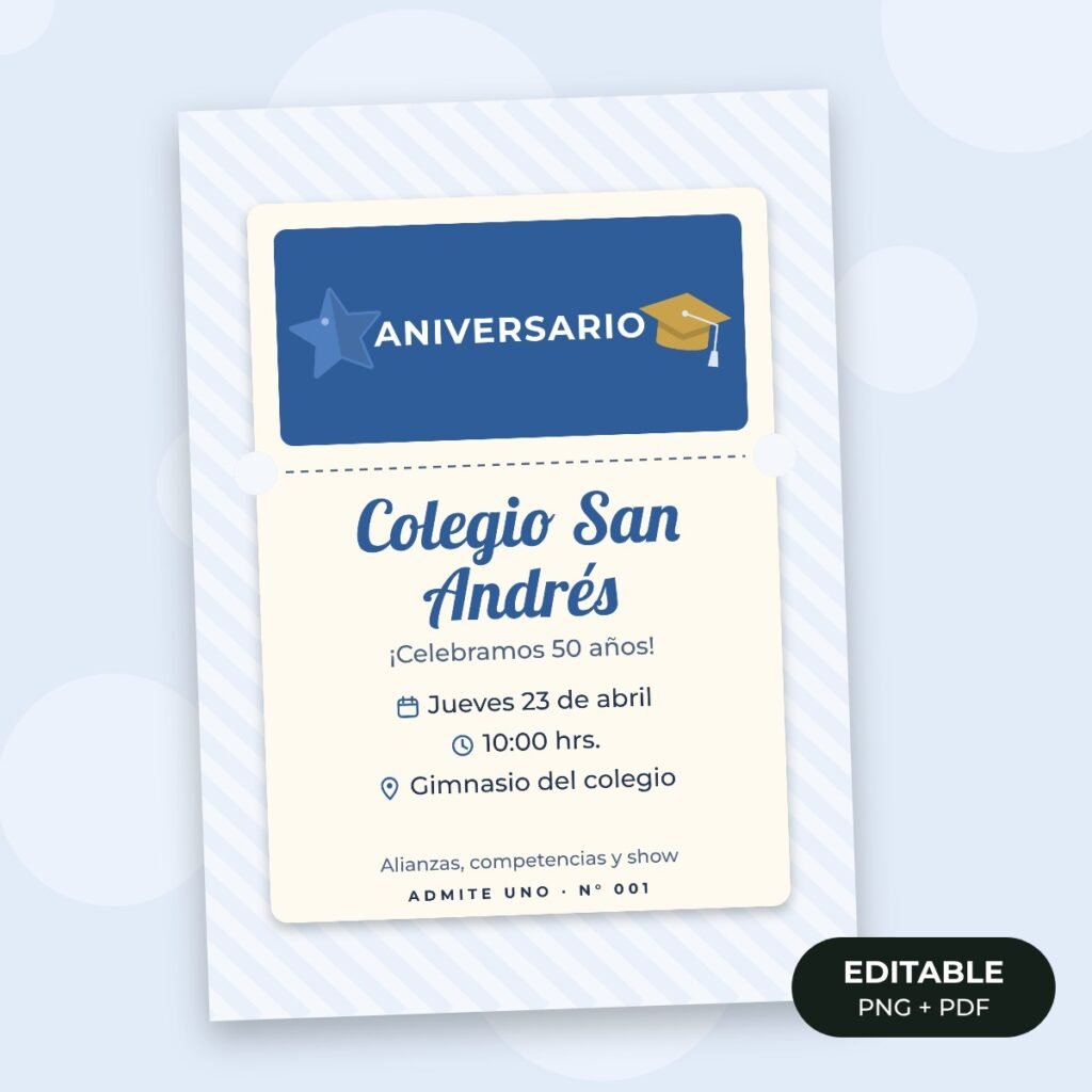 Invitación editable: Aniversario del colegio