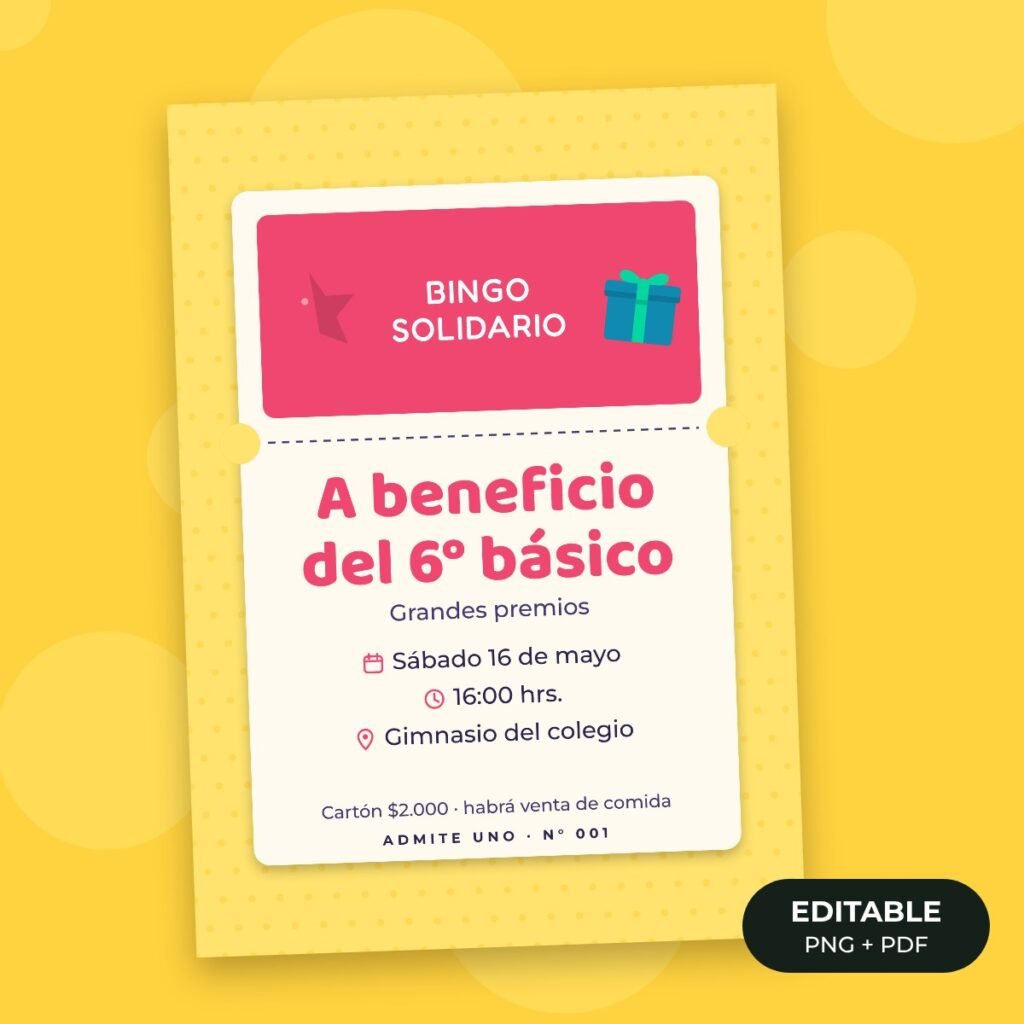 Invitación editable: Bingo solidario