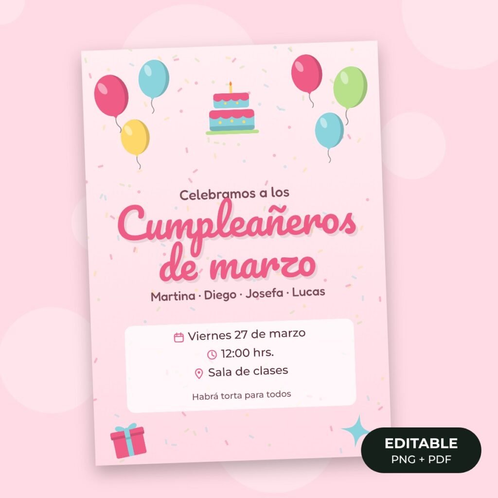 Invitación editable: Cumpleaños del mes