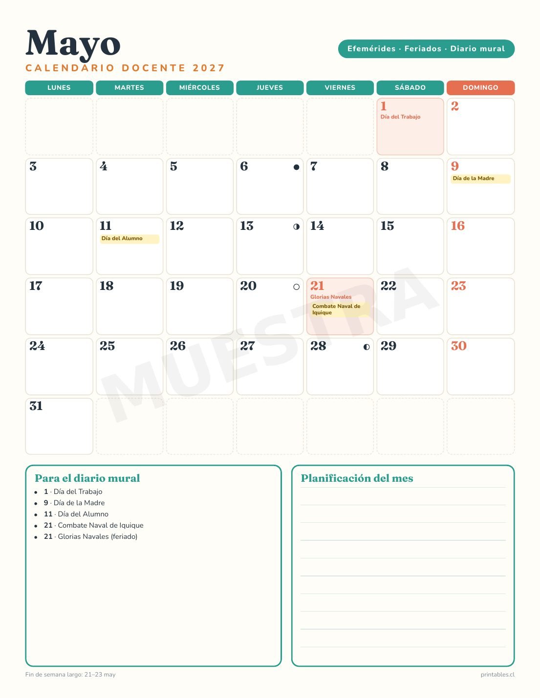 Calendario Docente 2027 · Efemérides de Chile - Imagen 3