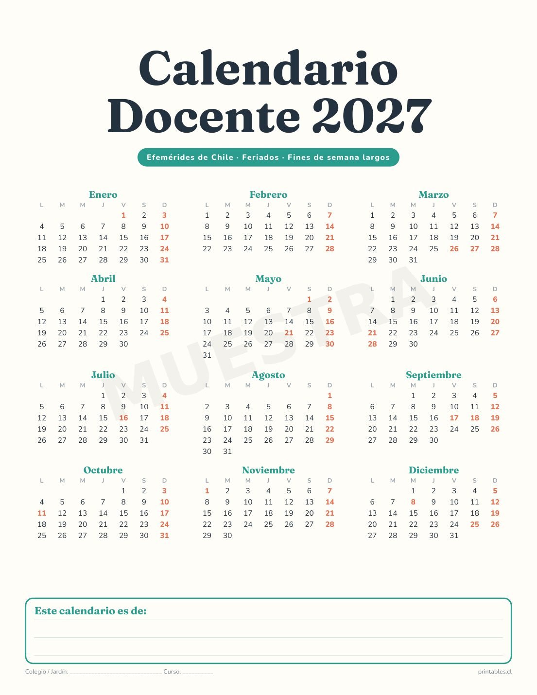 Calendario Docente 2027 · Efemérides de Chile - Imagen 2