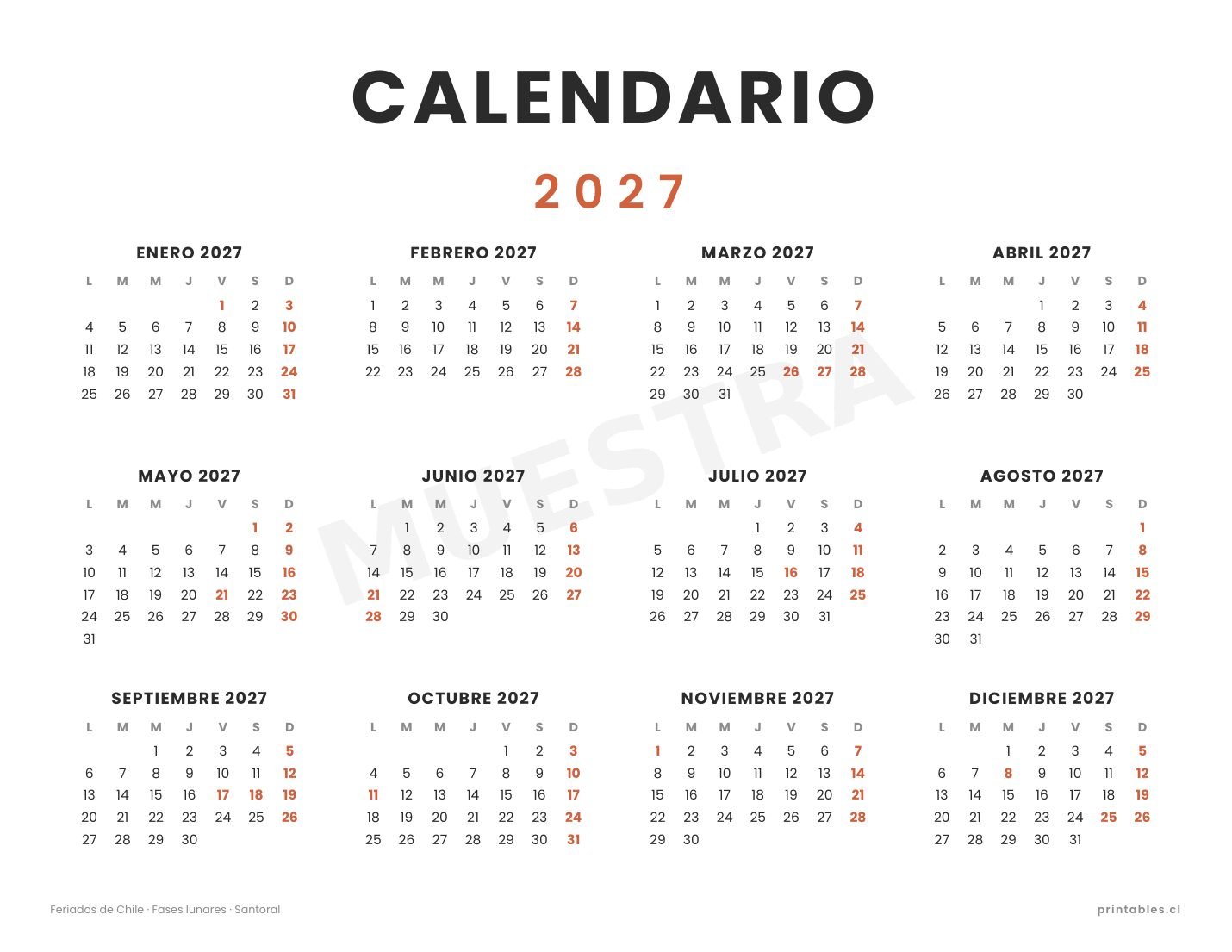 Calendario 2027 Chile · Moderno - Imagen 2