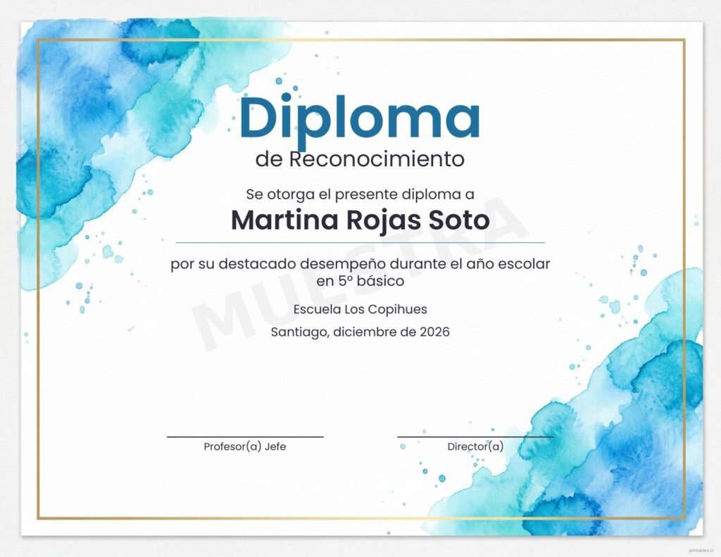 Diploma Acuarela azul