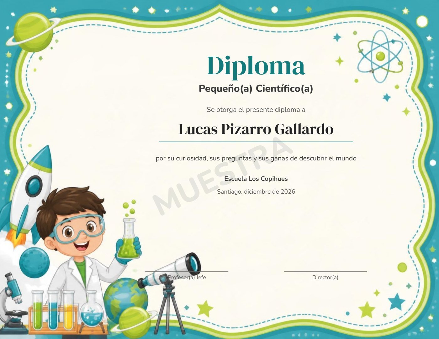 Muestra Diploma Pequeño(a) Científico(a)