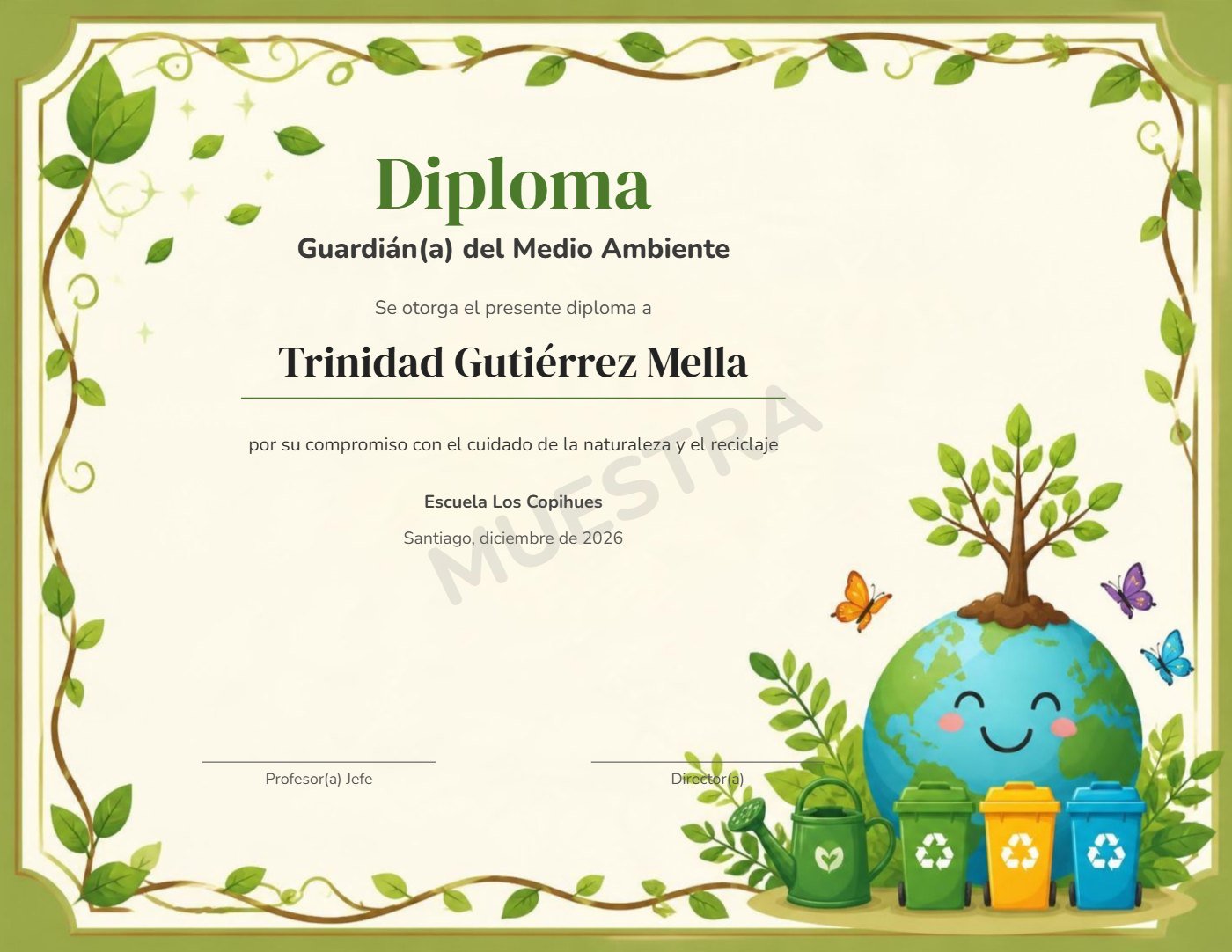Muestra Diploma Guardián(a) del Medio Ambiente