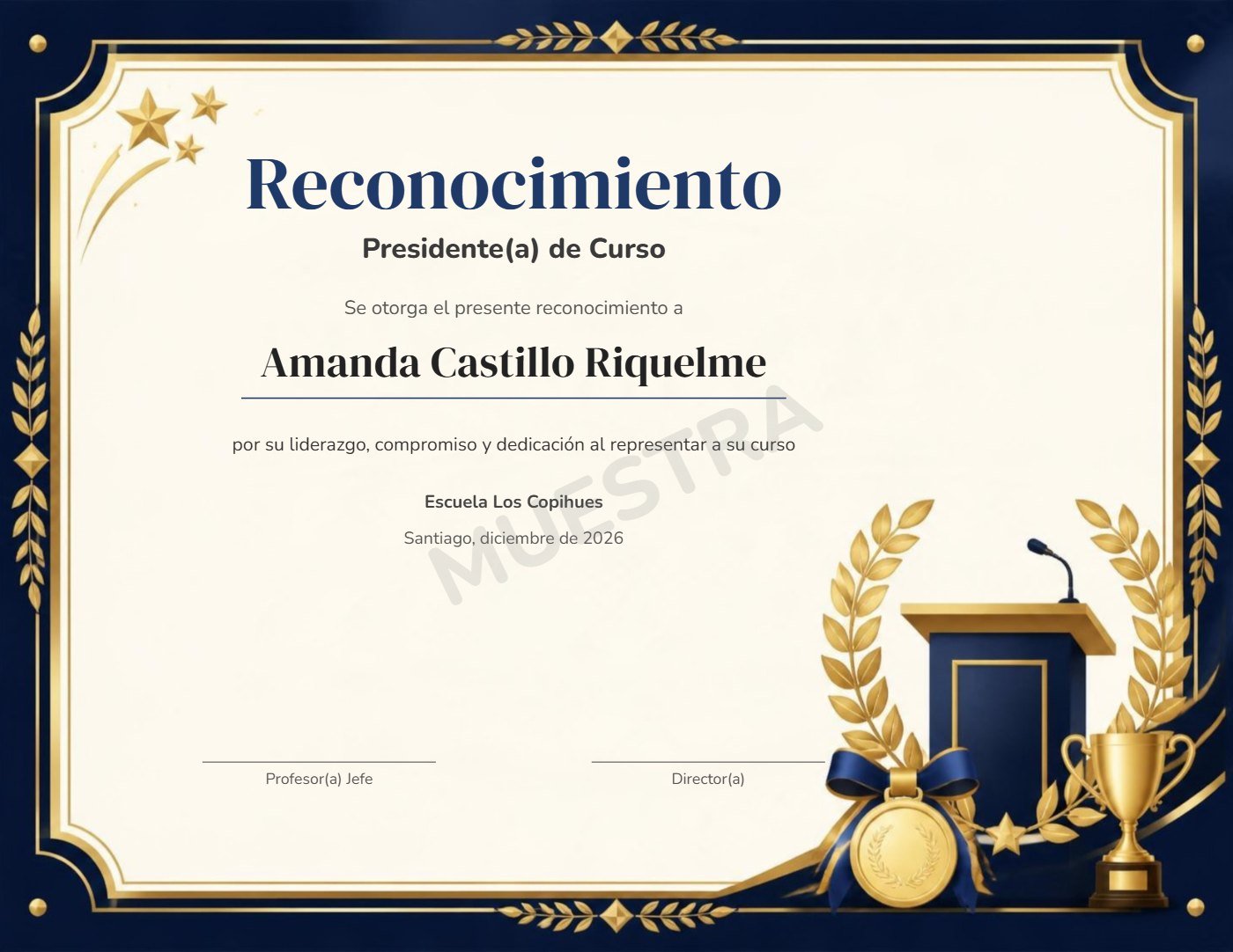Muestra Reconocimiento Presidente(a) de Curso
