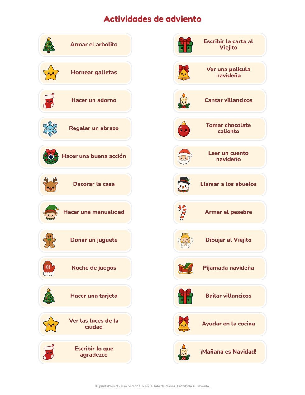 Muestra Kit Stickers Calendario de Adviento: 24 números y actividades