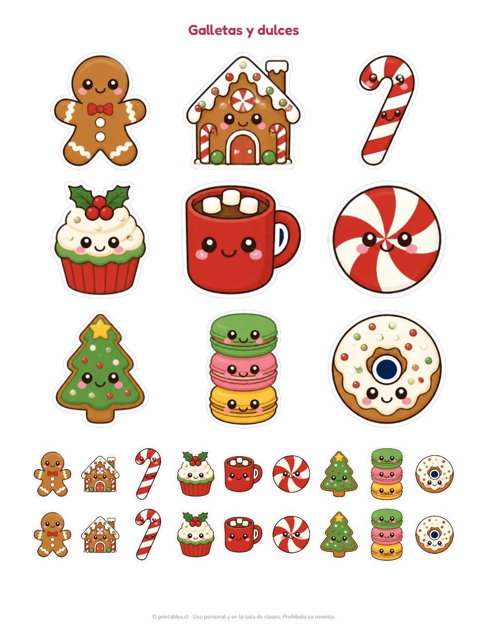 Muestra Kit Stickers Dulces Navideños: galletas, pan de pascua y golosinas