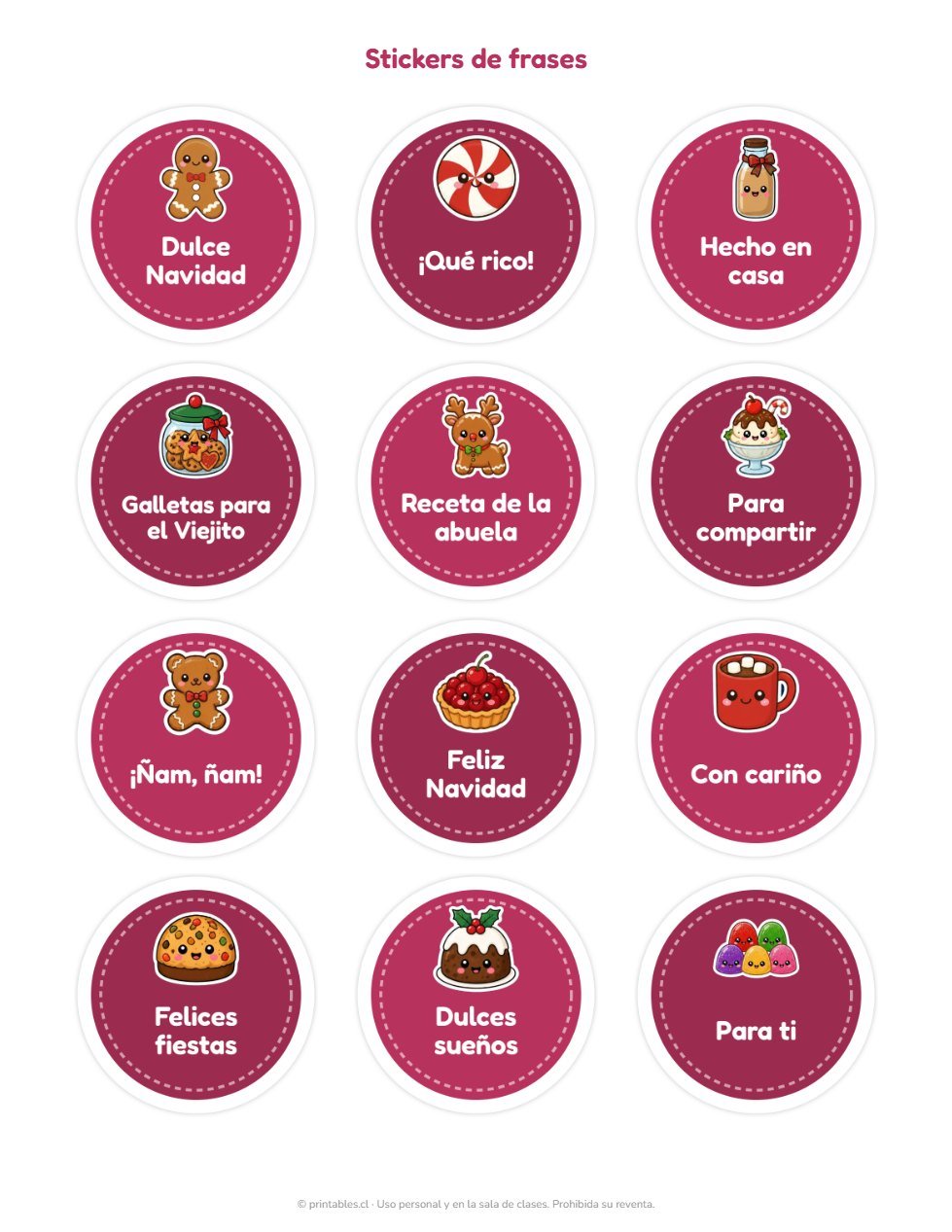 Muestra Kit Stickers Dulces Navideños: galletas, pan de pascua y golosinas