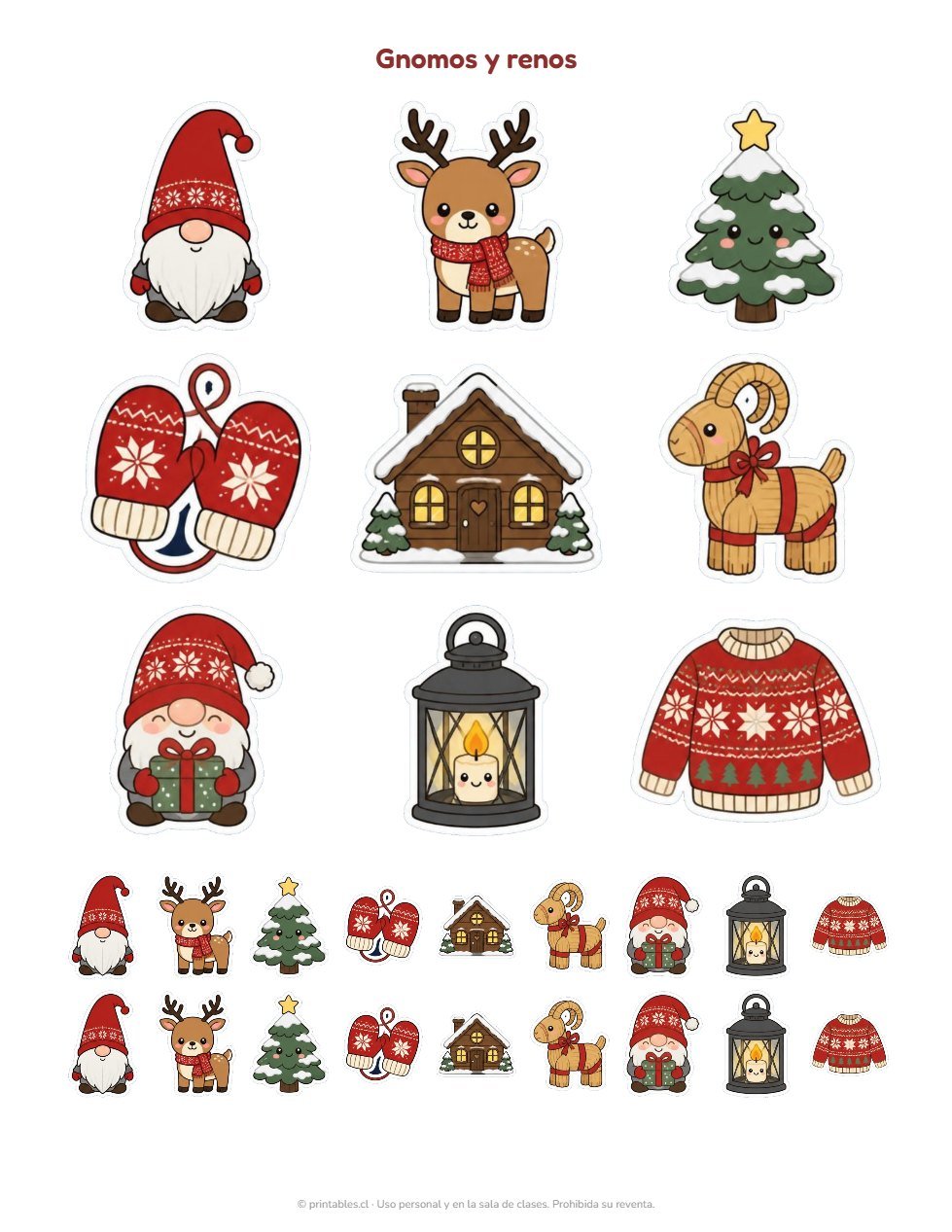Muestra Kit Stickers Navidad Nórdica: gnomos, renos y hygge