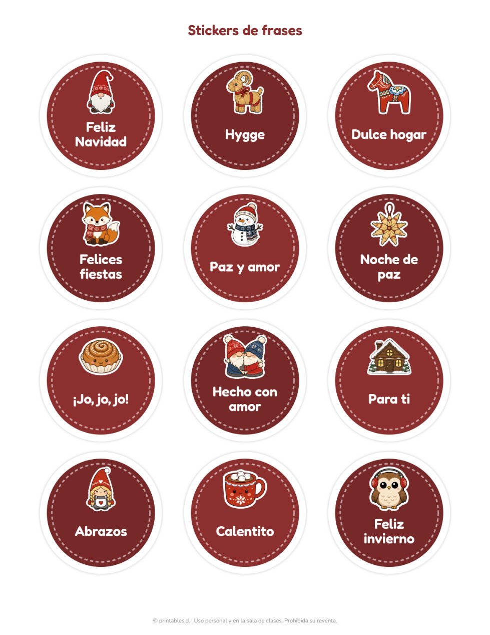 Muestra Kit Stickers Navidad Nórdica: gnomos, renos y hygge