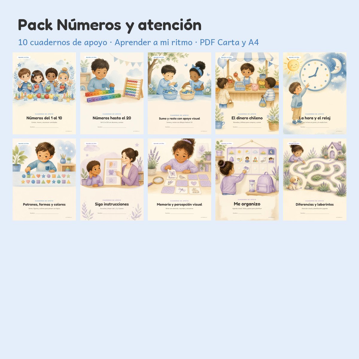 Pack Números y atención: 10 cuadernos de apoyo