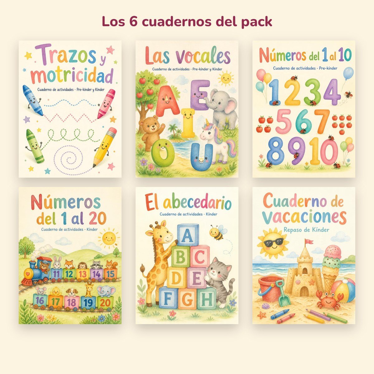 Portadas de los 6 cuadernos del pack