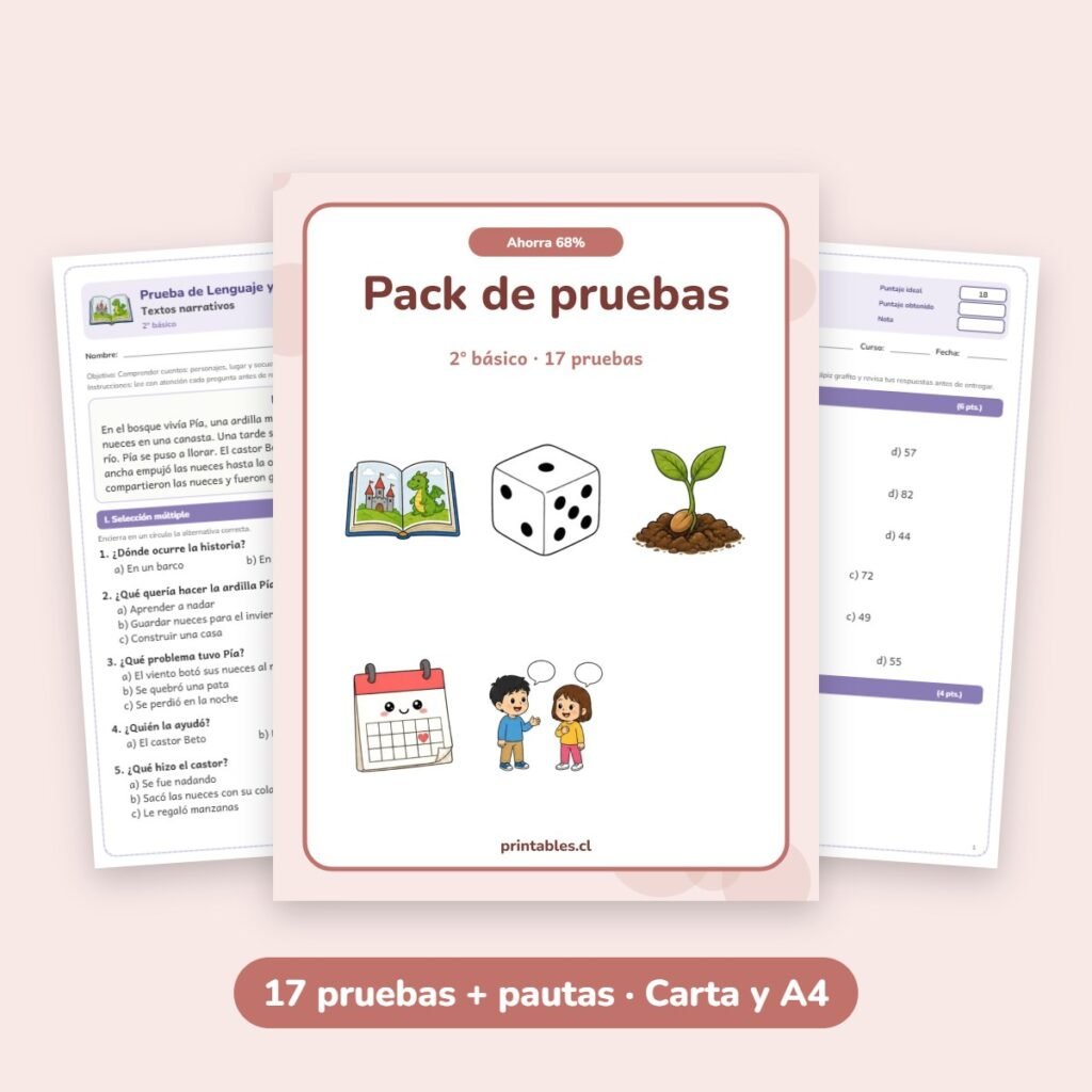 Pack de pruebas 2° básico: 17 pruebas con pauta