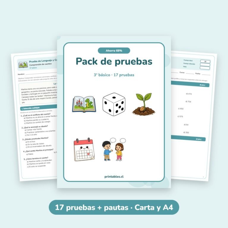 Pack de pruebas 3° básico: 17 pruebas con pauta