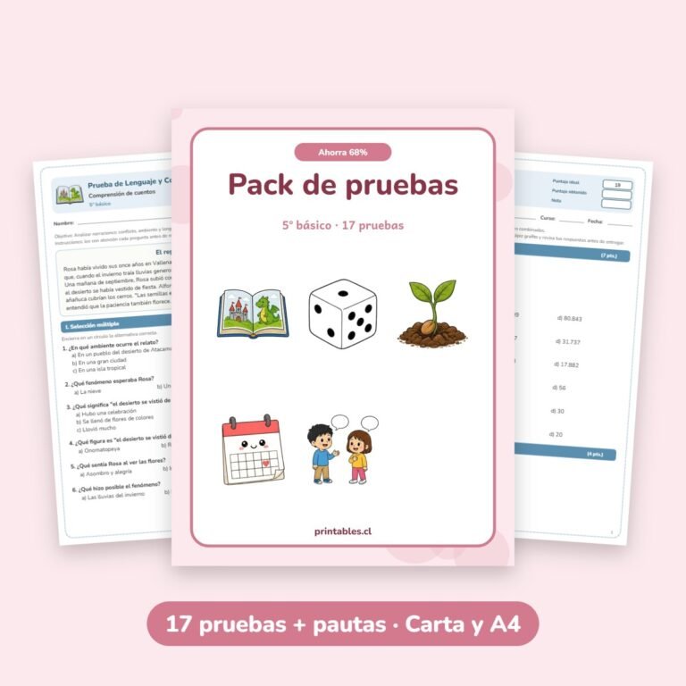 Pack de pruebas 5° básico: 17 pruebas con pauta