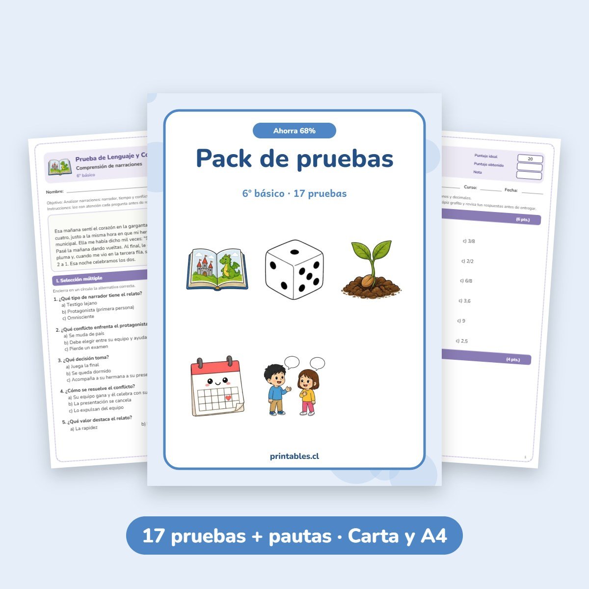 Pack de pruebas 6° básico: 17 pruebas con pauta