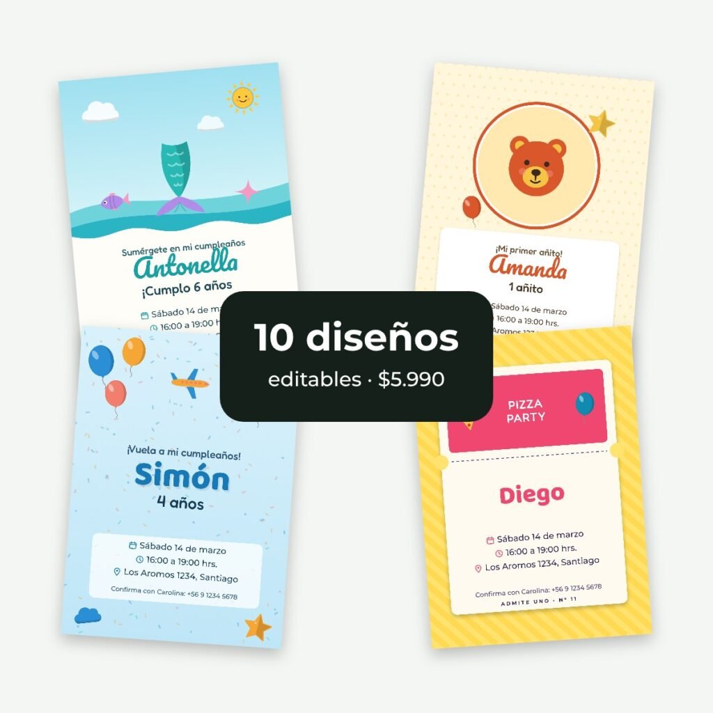 Pack cumpleaños infantiles 2 editables