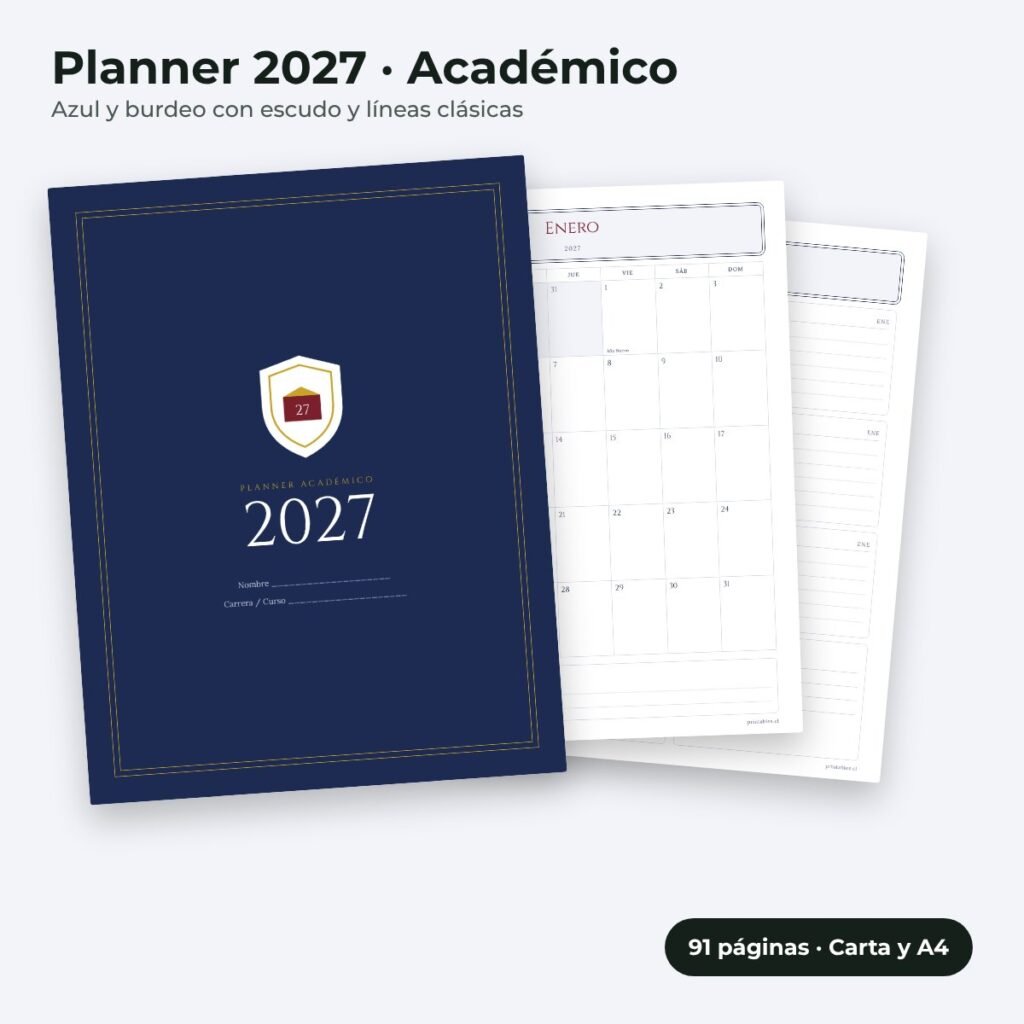 Planner 2027 estilo Académico