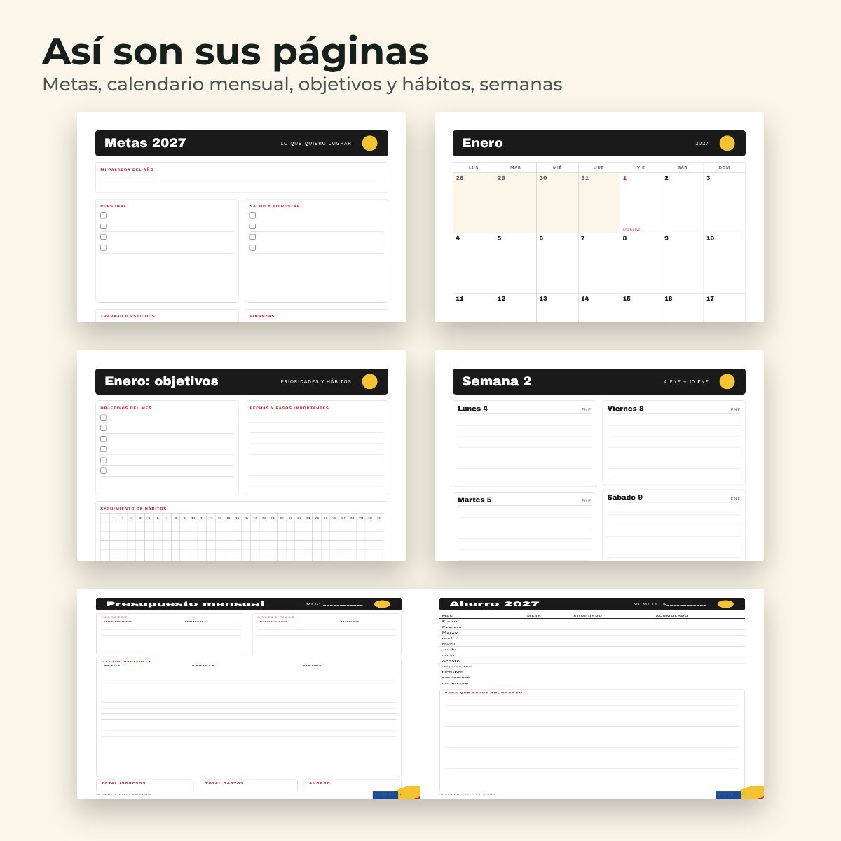 Páginas interiores del planner 2027 Bauhaus