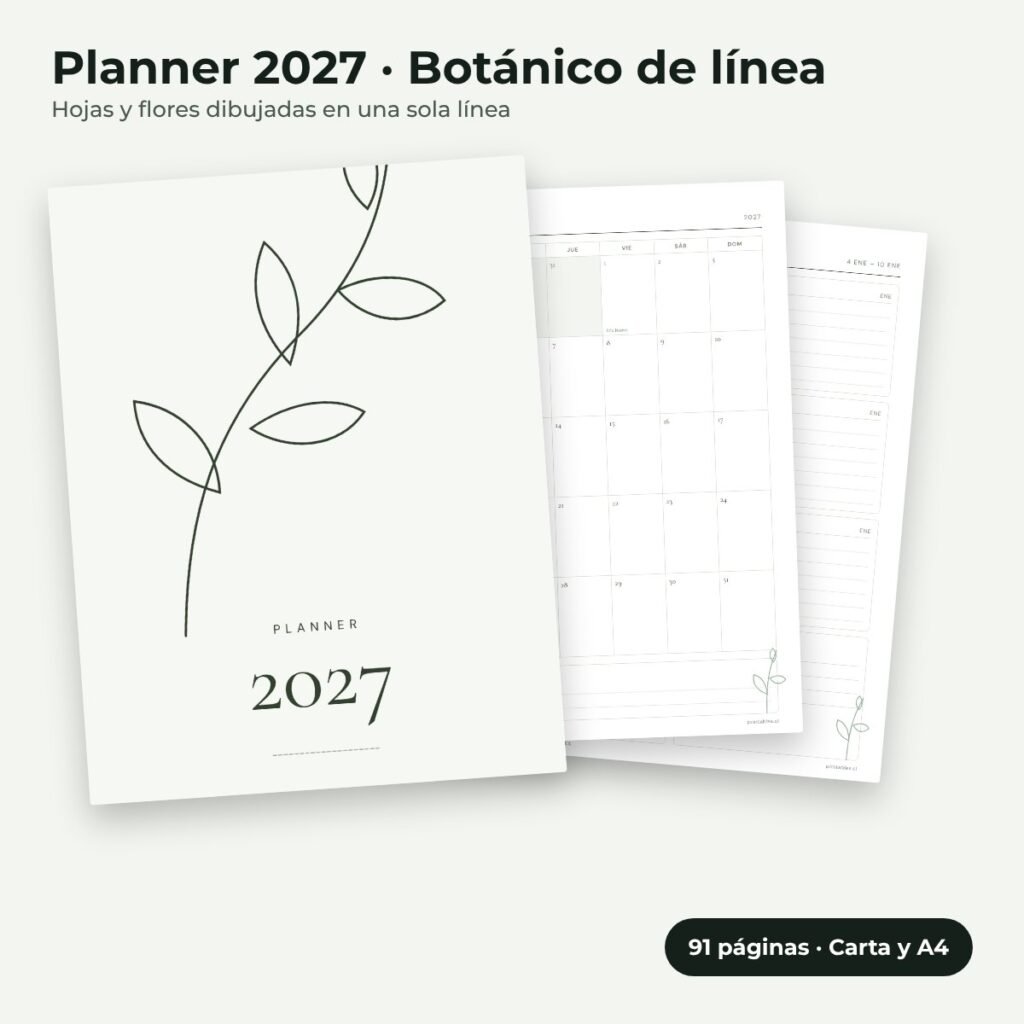 Planner 2027 estilo Botánico de línea