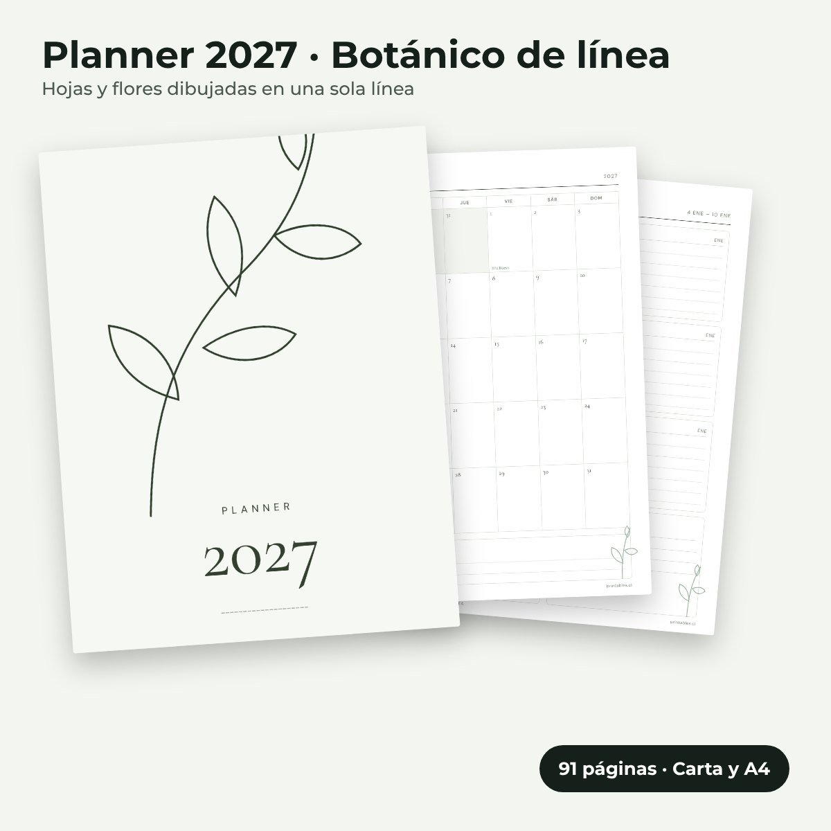 Planner 2027 estilo Botánico de línea