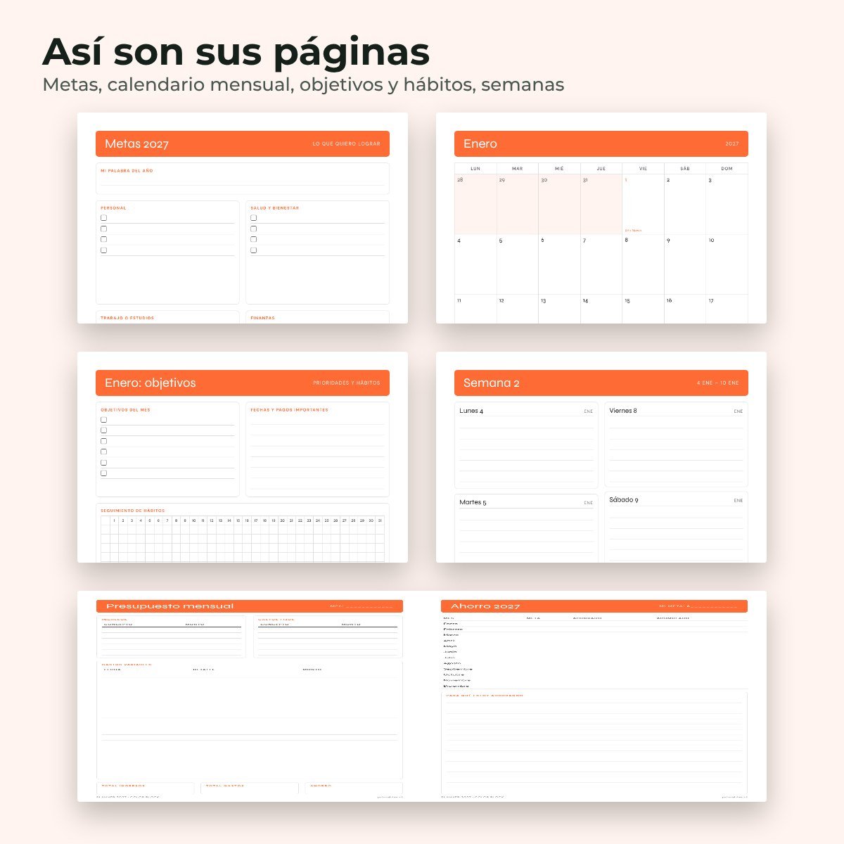 Páginas interiores del planner 2027 Color block