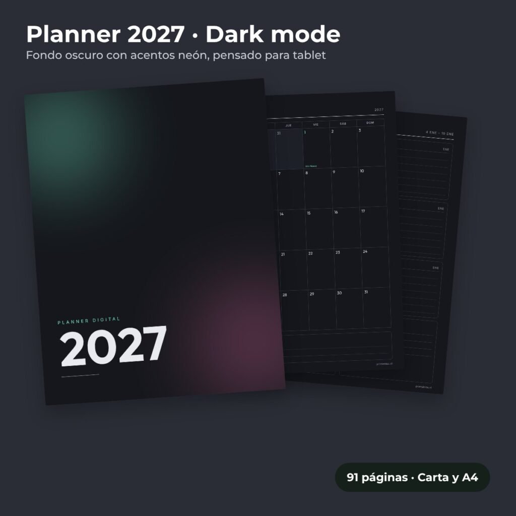 Planner 2027 estilo Dark mode